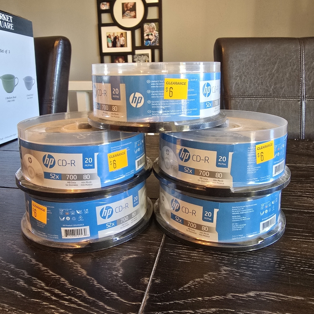 5 - HP CD-R 52x 700 mb data 80 min music 20 pack new in package